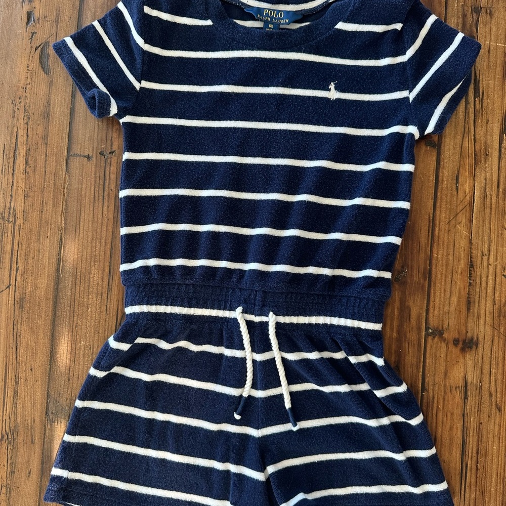 Polo by Ralph Lauren Navy and White Striped Romper